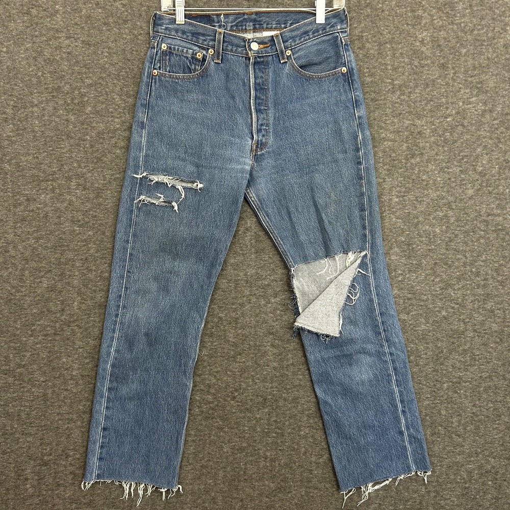 VTG Y2K Levi's 501 XX Women's 29x27 Button Fly Distressed Blowout Knee Mom Jeans